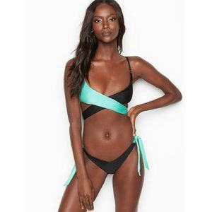 Fae Swim Wrap Bikini Top Peppermint Black NWT S